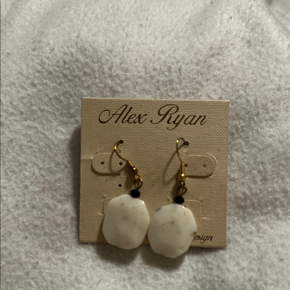 Alex Ryan Gold and White Cushion-Shaped Earrings with Natural Stone Beads